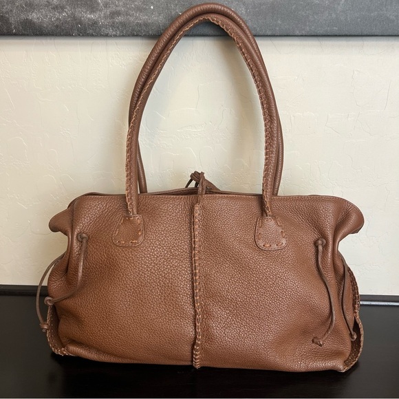 Carlos Falchi handmade Brown soft pebbled leather bag 9”x16” - Picture 3 of 16